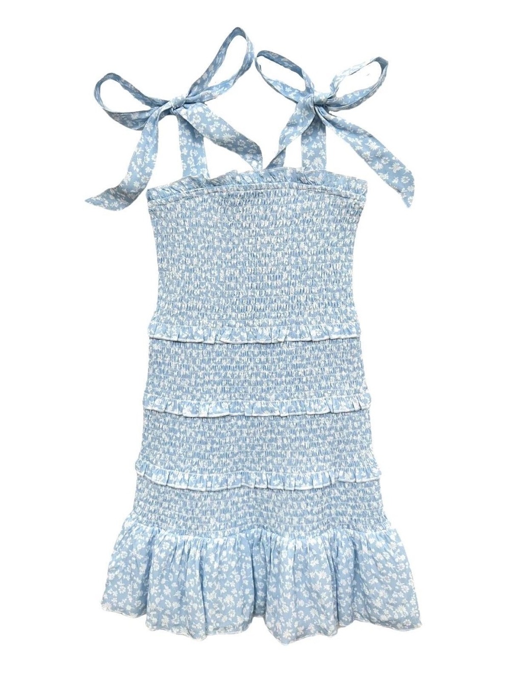 KATIE J NYC Evan Blue and White Floral Smocked Dress Tween
